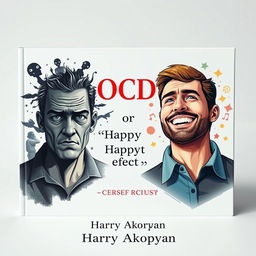 Design an ultra-realistic book cover for 'OCD or Happy Life?' by Harry Akopyan featuring the quote 'CESSANTE CAUSA CESSAT EFFECTUS' beneath the title