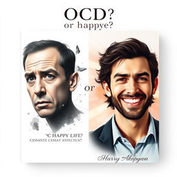 Create an extremely realistic book cover for 'OCD or Happy Life?' by Harry Akopyan, featuring the quote 'CESSANTE CAUSA CESSAT EFFECTUS' beneath the title