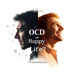 Create an extremely realistic book cover for 'OCD or Happy Life?' by Harry Akopyan, featuring the quote 'CESSANTE CAUSA CESSAT EFFECTUS' beneath the title