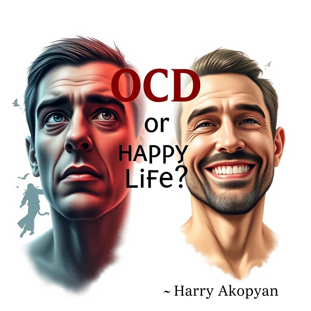 Design an ultra-realistic book cover for the book 'OCD or Happy Life?' by Harry Akopyan