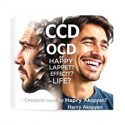 Craft a highly realistic book cover for 'OCD or Happy Life?' by Harry Akopyan, highlighting the quote 'CESSANTE CAUSA CESSAT EFFECTUS' just below the main title