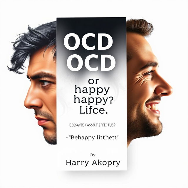 Craft a highly realistic book cover for 'OCD or Happy Life?' by Harry Akopyan, highlighting the quote 'CESSANTE CAUSA CESSAT EFFECTUS' just below the main title