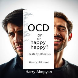 Craft a highly realistic book cover for 'OCD or Happy Life?' by Harry Akopyan, highlighting the quote 'CESSANTE CAUSA CESSAT EFFECTUS' just below the main title