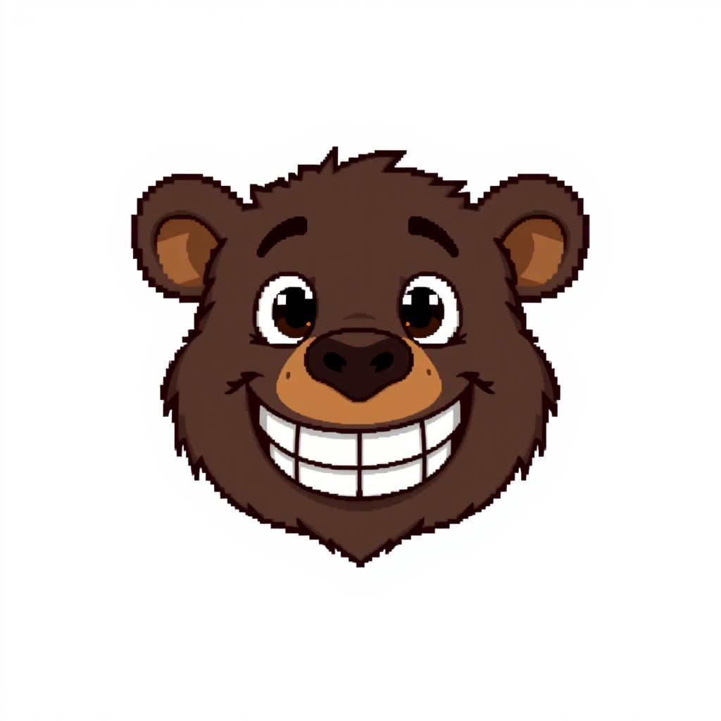 A cartoonish bear with a wide toothy grin, depicted in a pixelated 32x32 pixel style