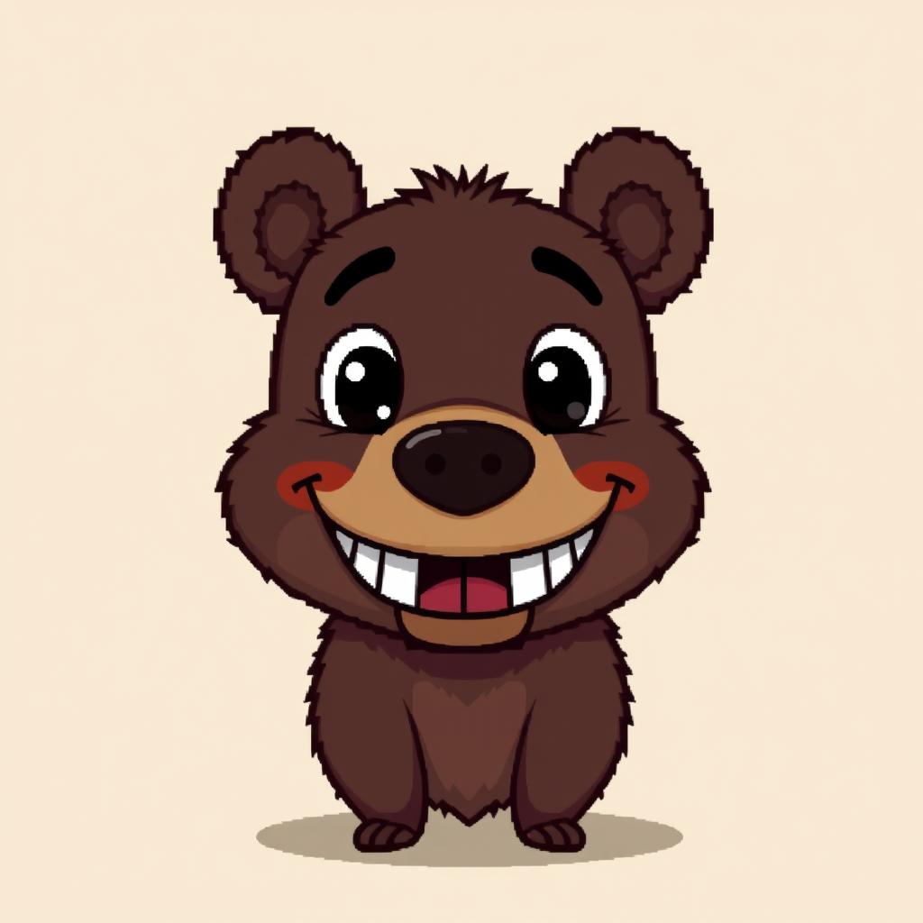 A cartoonish bear with a wide toothy grin, depicted in a pixelated 32x32 pixel style