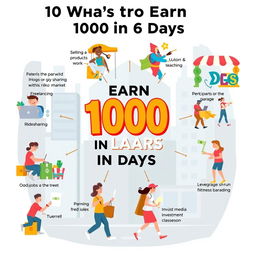 A dynamic illustration showing ten different ways to earn 1000 dollars in six days