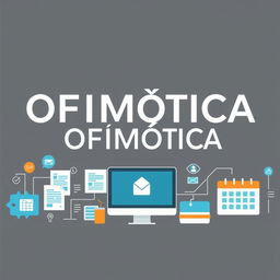 A poster design for a topic on office automation, prominently featuring the title 'OFIMÁTICA' in sleek, professional typography