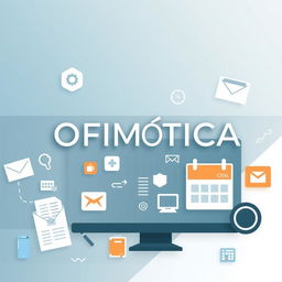 A poster design for a topic on office automation, prominently featuring the title 'OFIMÁTICA' in sleek, professional typography