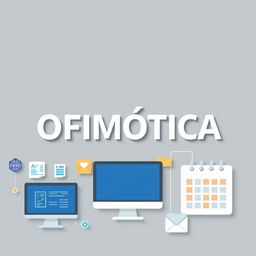 A poster design for a topic on office automation, prominently featuring the title 'OFIMÁTICA' in sleek, professional typography