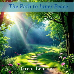 A peaceful and soothing landscape illustrating the spiritual journey to inner peace, featuring a winding path through a lush, green forest