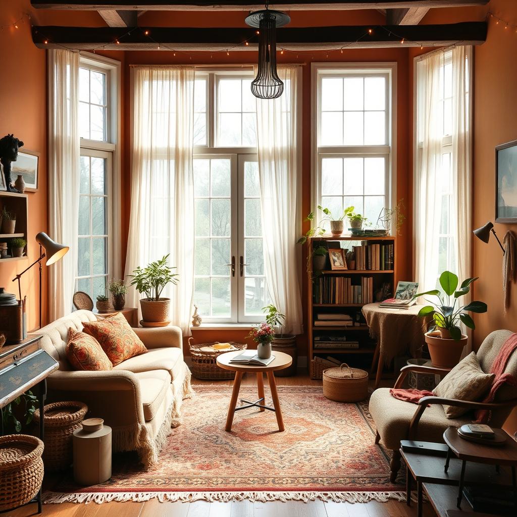 A bohemian-inspired study room with inspirational elements for writing poetry