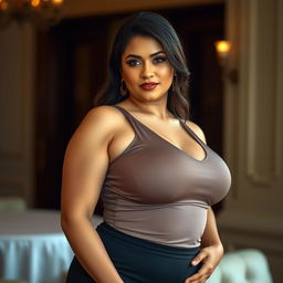 A voluptuous woman with an hourglass figure, emphasizing her curvaceous form