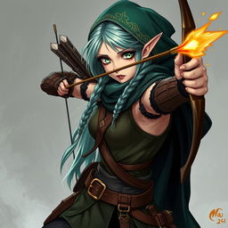Anime style female elf ranger with an athletic build