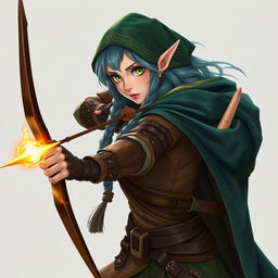 Anime style female elf ranger with an athletic build