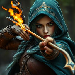 Lifelike depiction of a female elf ranger with an athletic build