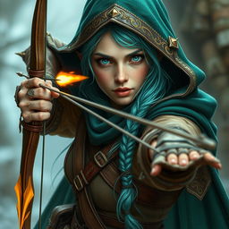 Lifelike depiction of a female elf ranger with an athletic build