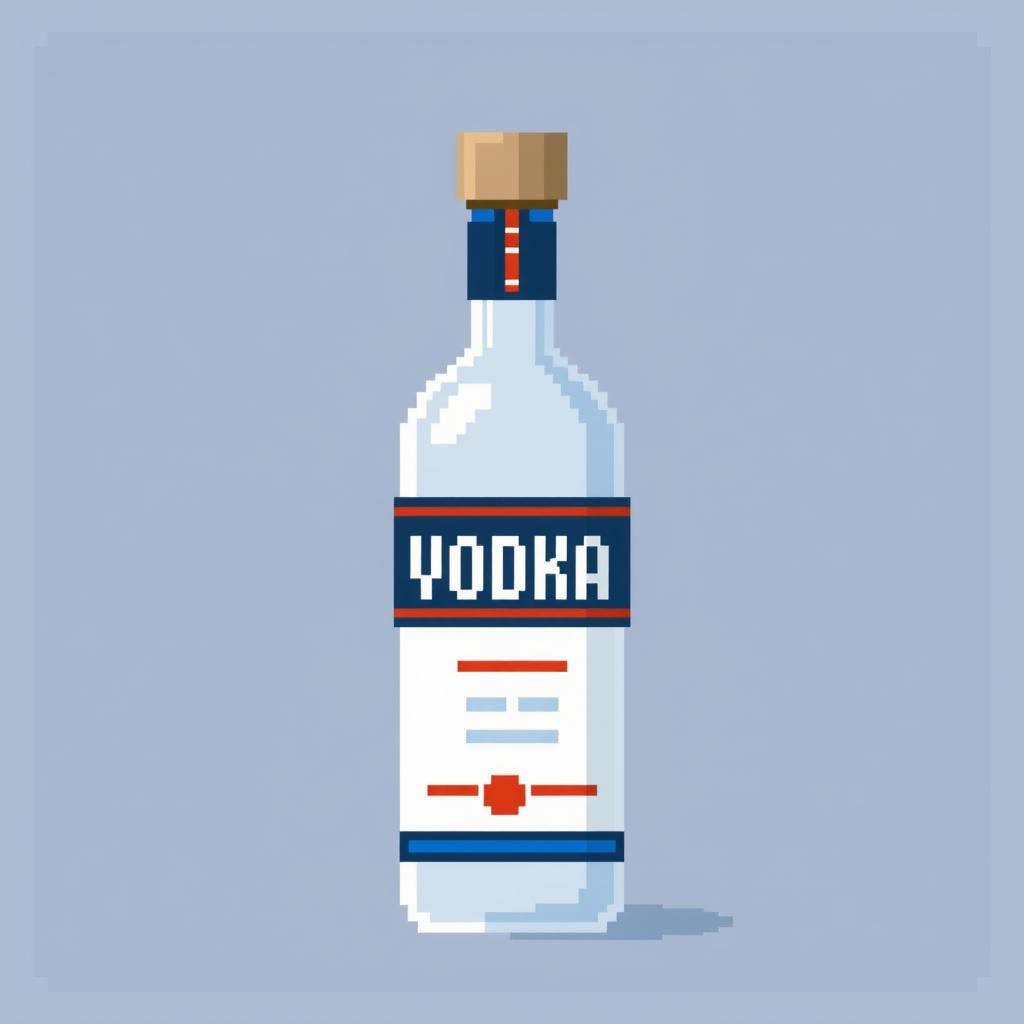 A pixel art representation of a vodka bottle, designed in a 16x16 pixel grid