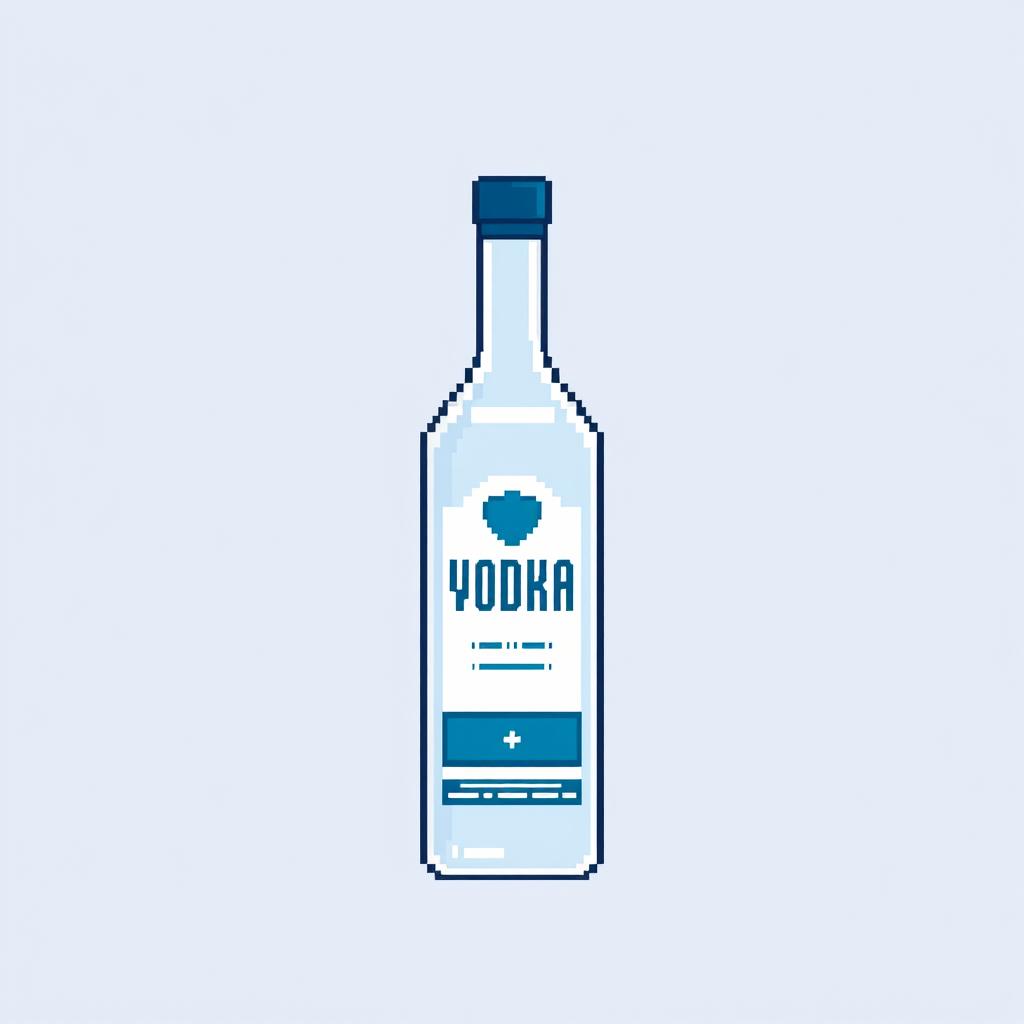 A pixel art depiction of a vodka bottle, crafted within a 16x16 pixel frame