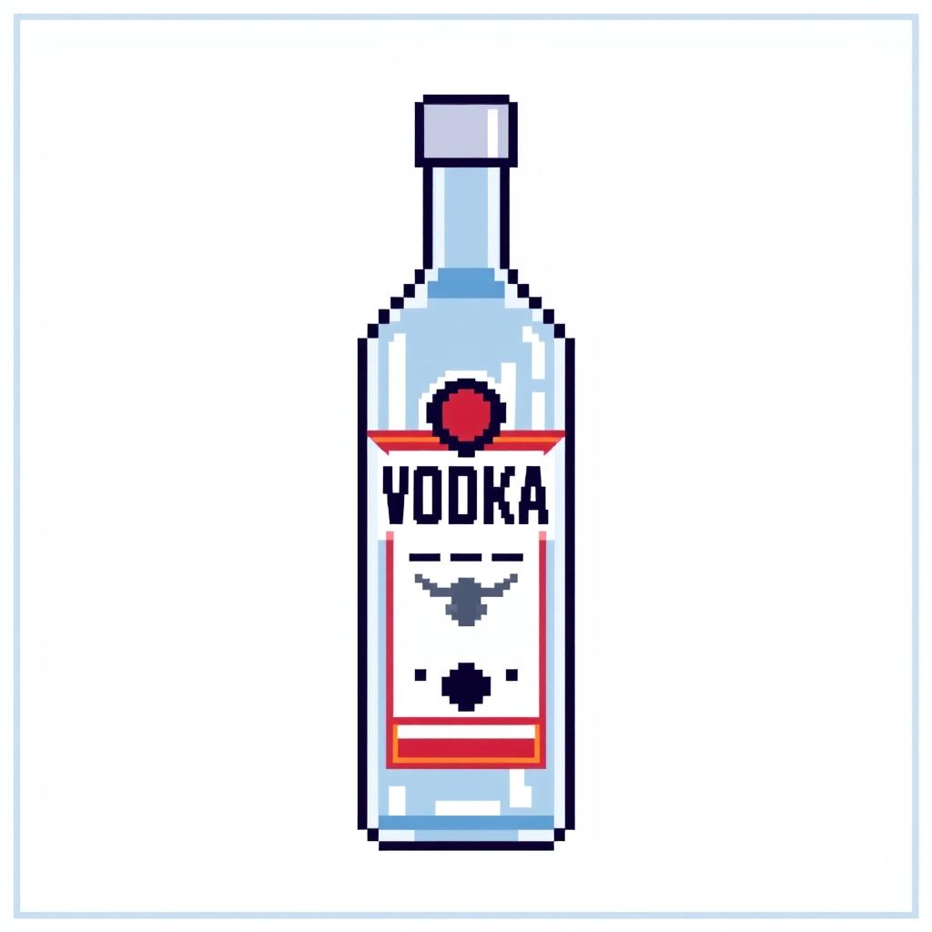 A pixel art depiction of a vodka bottle, crafted within a 16x16 pixel frame