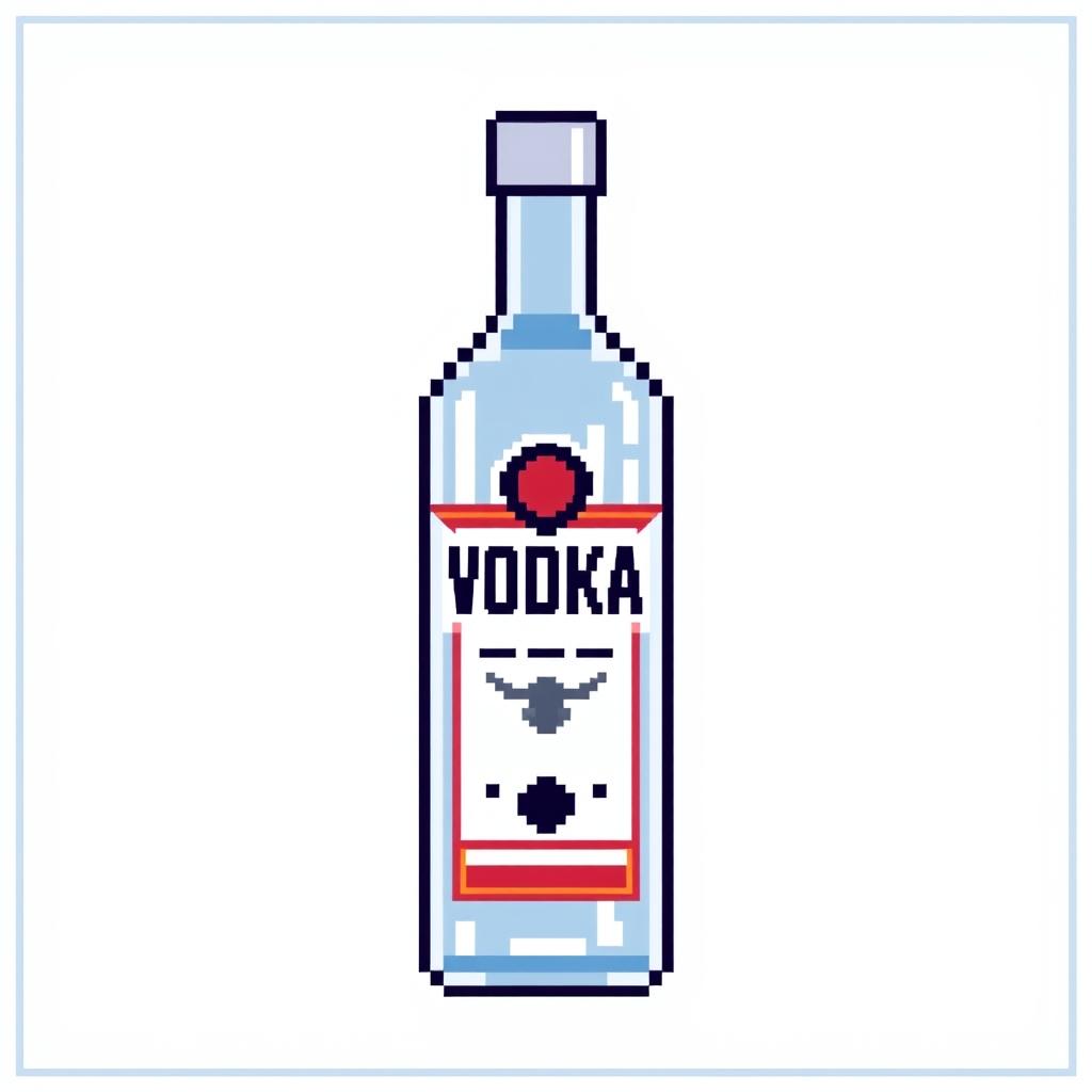 A pixel art depiction of a vodka bottle, crafted within a 16x16 pixel frame