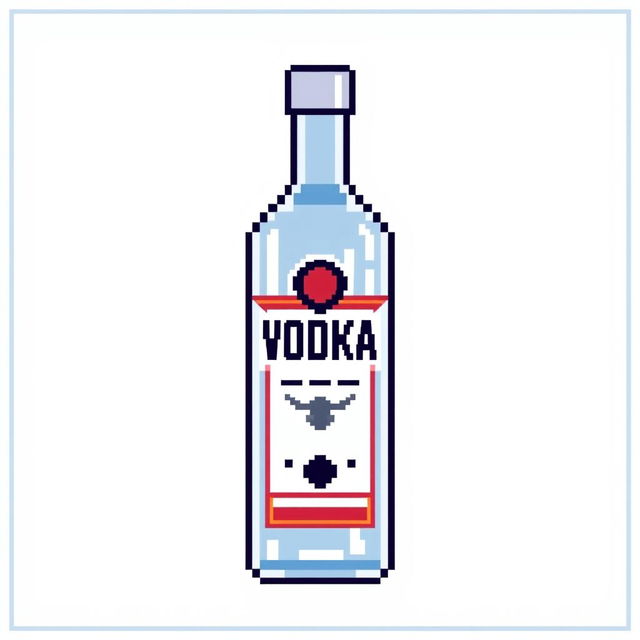 A pixel art depiction of a vodka bottle, crafted within a 16x16 pixel frame