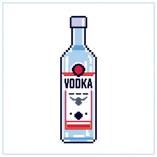 A pixel art depiction of a vodka bottle, crafted within a 16x16 pixel frame