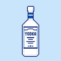 A pixel art depiction of a vodka bottle, crafted within a 16x16 pixel frame