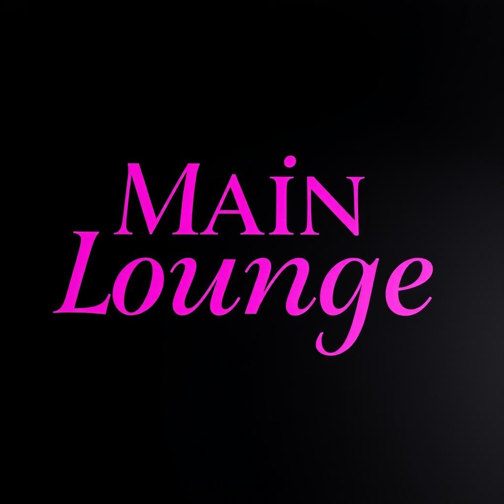 The words 'Main Lounge' adorned in vibrant pink, prominently displayed in bold, elegant typography centered against a deep black background