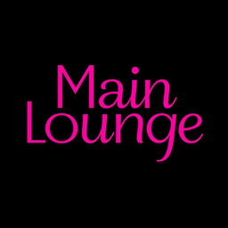 The words 'Main Lounge' adorned in vibrant pink, prominently displayed in bold, elegant typography centered against a deep black background