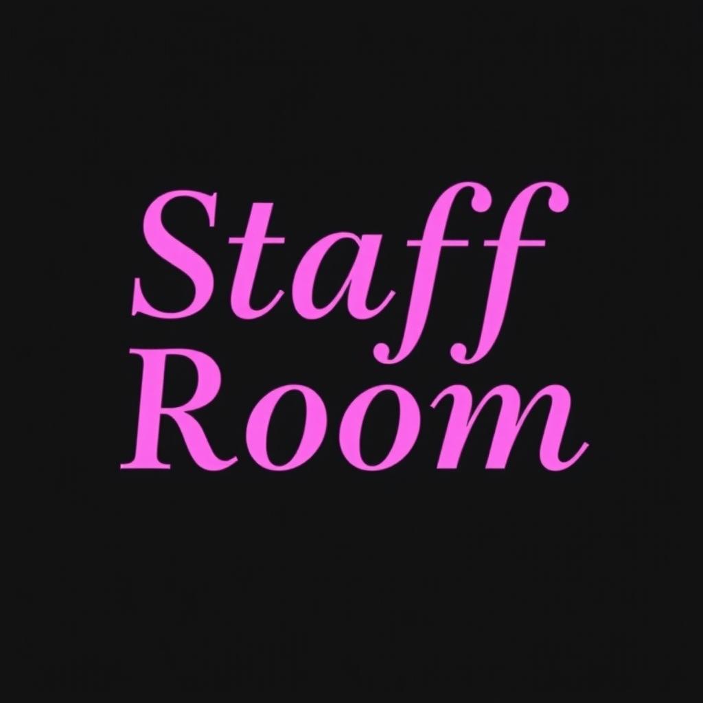 The words 'Staff Room' adorned in vibrant pink, prominently displayed in bold, elegant typography centered against a deep black background