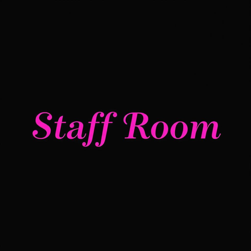 The words 'Staff Room' in vibrant pink, prominently displayed in bold, elegant typography centered against a deep black background