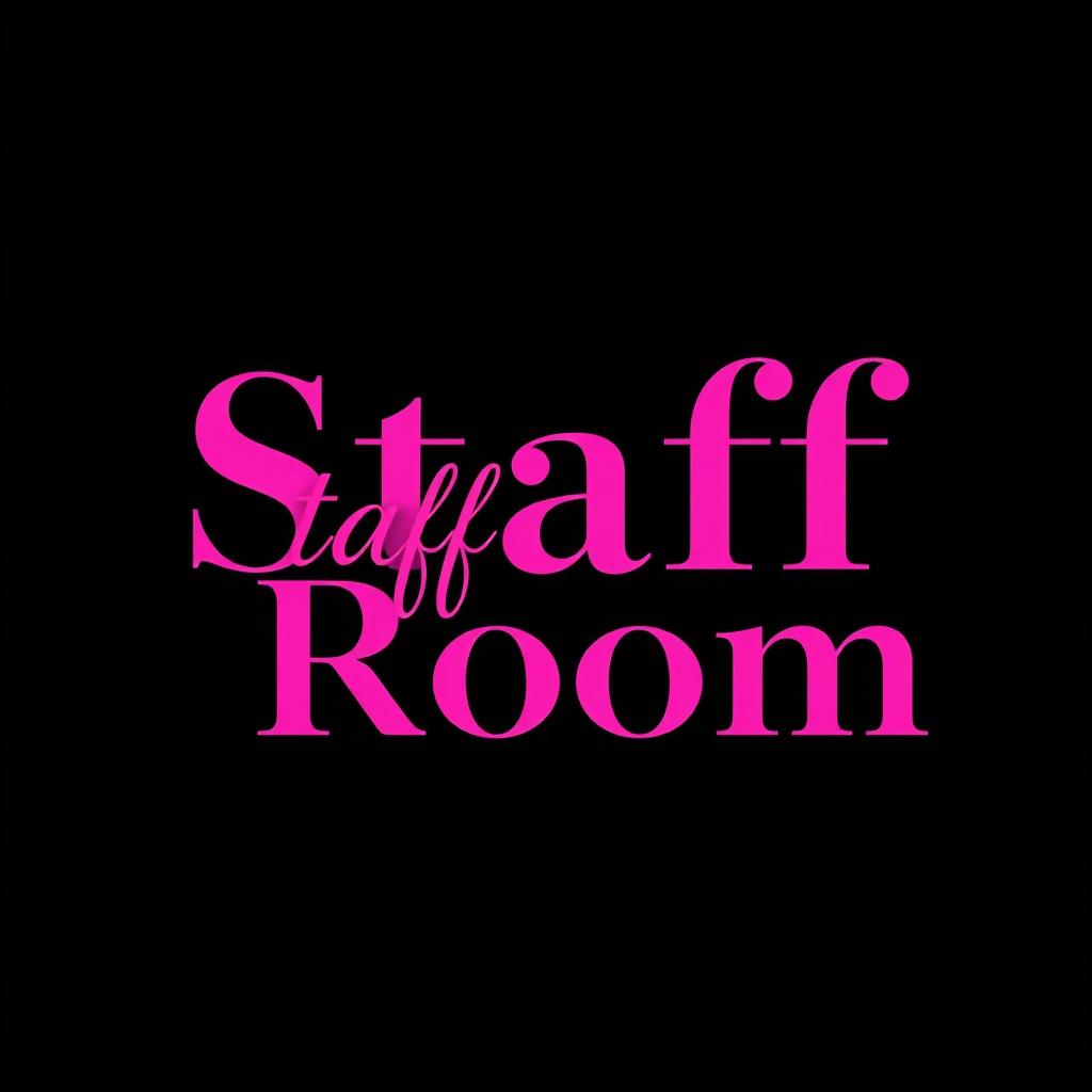 The words 'Staff Room' in vibrant pink, prominently displayed in bold, elegant typography centered against a deep black background