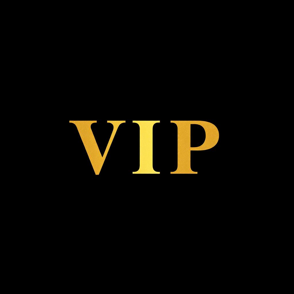 The letters 'VIP' in luxurious gold, prominently displayed in bold, elegant typography centered against a deep black background