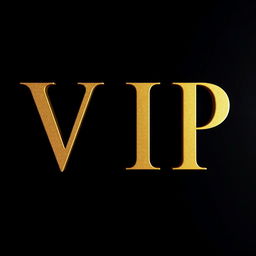 The letters 'VIP' in luxurious gold, prominently displayed in bold, elegant typography centered against a deep black background