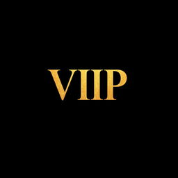 The letters 'VIP' in luxurious gold, prominently displayed in bold, elegant typography centered against a deep black background