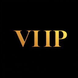 The letters 'VIP' in luxurious gold, prominently displayed in bold, elegant typography centered against a deep black background