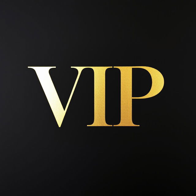 The letters 'VIP' in opulent gold, prominently displayed in grand, elegant typography centered against a rich black background