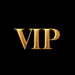 The letters 'VIP' in opulent gold, prominently displayed in grand, elegant typography centered against a rich black background