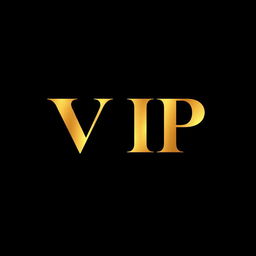 The letters 'VIP' in opulent gold, prominently displayed in grand, elegant typography centered against a rich black background