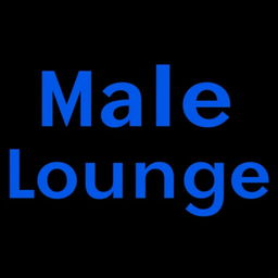 The words 'Male Lounge' in a rich, vibrant blue, displayed in bold, sophisticated typography centered against a deep black background