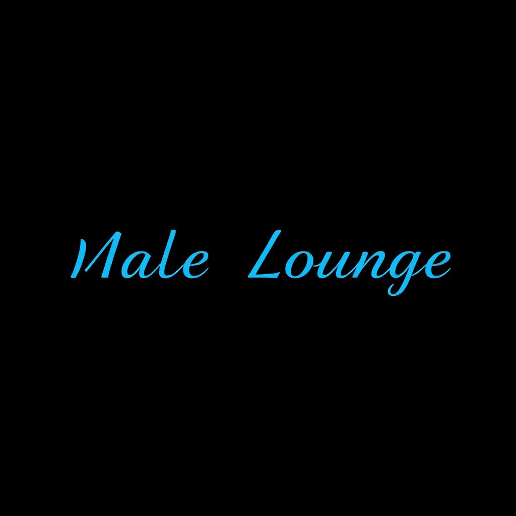 The phrase 'Male Lounge' in a vibrant, refined shade of blue, showcased in bold, stylish typography, centered flawlessly on a stark black background