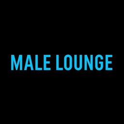 The phrase 'Male Lounge' in a vibrant, refined shade of blue, showcased in bold, stylish typography, centered flawlessly on a stark black background