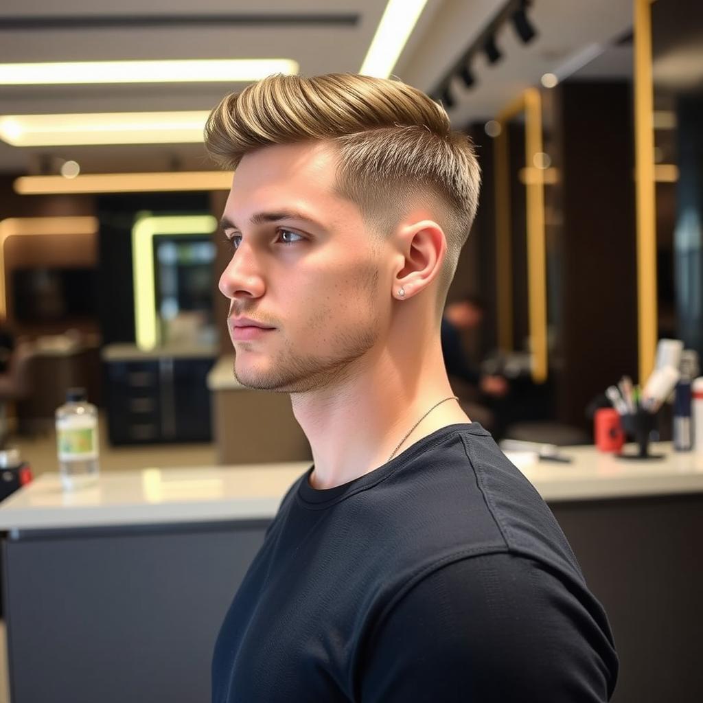 A man with a burst fade haircut, standing confidently