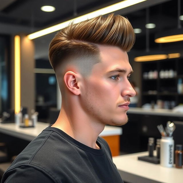 A man with a burst fade haircut, standing confidently