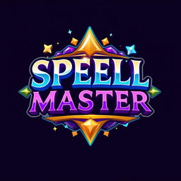 A vibrant logo inspired by the Power Stone logo, featuring the text 'SPELL MASTER' in a bold and adventurous font