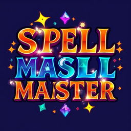 A vibrant logo inspired by the Power Stone logo, featuring the text 'SPELL MASTER' in a bold and adventurous font