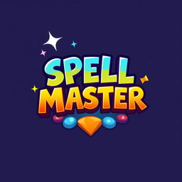 A cartoony logo inspired by the Power Stone game, featuring the text 'SPELL MASTER' in a playful and exaggerated font