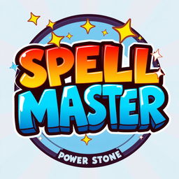 A cartoony logo inspired by the Power Stone game, featuring the text 'SPELL MASTER' in a playful and exaggerated font