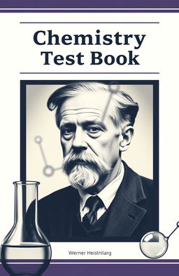 A captivating chemistry test book cover with a classic image of Werner Heisenberg subtly integrated into the background