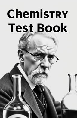 A captivating chemistry test book cover with a classic image of Werner Heisenberg subtly integrated into the background